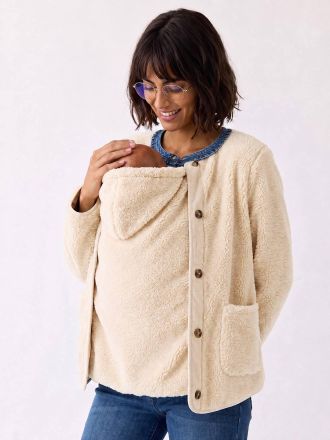 Vertbaudet Teddyfleece-Umstandsjacke, Tragejacke wollwei&szlig;