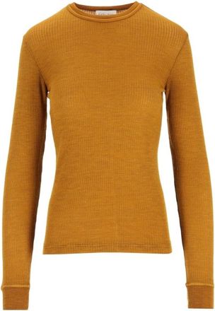 Forte_Forte Lichte Trui - Dames - Ronde hals truien - Bruin - L - Wol - Truien & Vesten