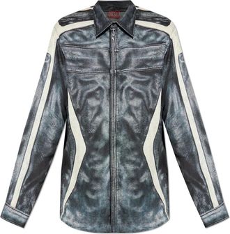 Diesel S-Simply Shirt - Heren - Casual Overhemden - Zwart - M - Leer - Overhemden
