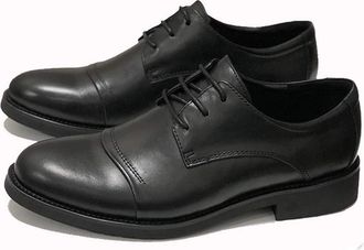 Generic Formal Shoes for Men Lace Up Round Cap Toe Derby Shoes Non Slip Anti-Slip Slip Resistant Rubber Sole Block Heel Wedding(6.5 UK) Black