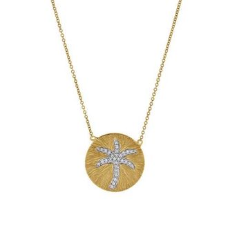 LuvMyJewelry Soleil Palm Diamond Studded Round Disc Pendant Necklace in 14K Gold in 14K Yellow Gold at Nordstrom