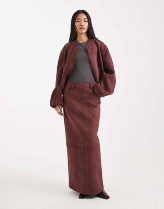 4th & Reckless Gonna lunga in camoscio sintetico morbidissimo color bordeaux in coordinato-Rosso