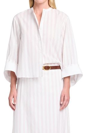 TWP The Beau Stripe Button-Up Shirt in White /Wine at Nordstrom, Size X-Small