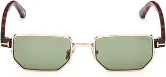 Tom Ford Liam 51mm Rectangular Sunglasses in Shiny Rose Gold/green Lens at Nordstrom