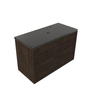 Saniclass Holz Frame Badkamermeubelset - 100x45x63cm - Noche basalten wastafelblad gepolijst (zwart) - 1 kraangat - 2 lades - mat eiken charcoal (hout)