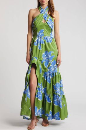 Hutch Stretch Halter Maxi Dress In Green Floral