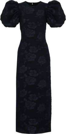 Rotate Jacquard Floral Midi Dress with Balloon Sleeves