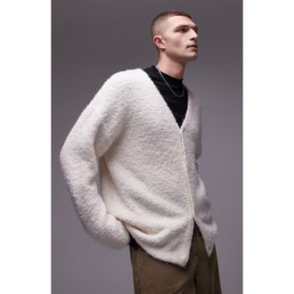 Topman Relaxed Fit Boucl&eacute; Cardigan in Pale Beige at Nordstrom Rack, Size X-Large