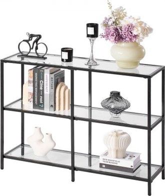 OEM Mesa Consola De Vidrio 3 Niveles 100 X 30 X 72,9 Cm Mesa Auxiliar Rectangular Para Sof&aacute; Con Tablero De Vidrio Templado, Patas De Hierro Para Sala De E