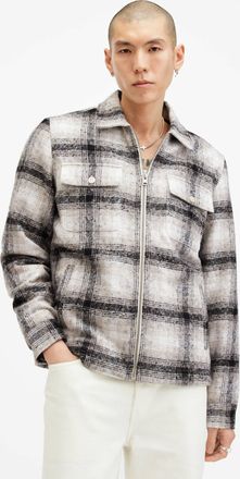 AllSaints Mens Polyester Banshee Textured Checked Jacket, Size: XXL