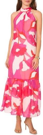 Halogen Floral Print Ruffle Hem Sleeveless Maxi Dress in New Ivory/Pink at Nordstrom Rack, Size X-Large