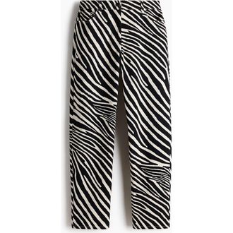 H&M Barrel-leg Twill Trousers in Black/zebra Print at Nordstrom, Size 14