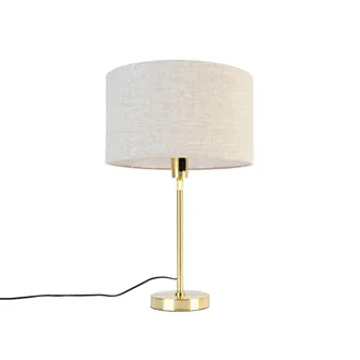 QAZQA Dise&ntilde;o L&aacute;mpara De Mesa Regulable Dorada Con Pantalla Gris Claro 35cm - Parte Acero /textil Redonda Adecuado Para Led Max. 1 X 60 Watt - Qazqa