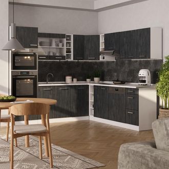 Vicco Cocina Esquinera R-line, Hormig&oacute;n Negro/blanco, 237 X 247 Cm Et Antracita