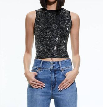 Alice & Olivia Darina Embellished Cropped Tank Top In Black
