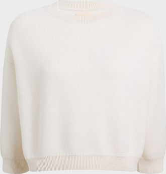 Khaite Sabina Cashmere 3/4-Sleeve Crewneck Sweater