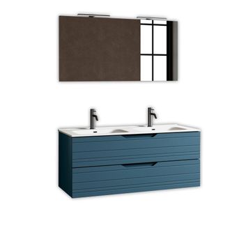 Aquadesign Mueble de ba&ntilde;o con espejo de doble lavabo 5 piezas en mdf azul