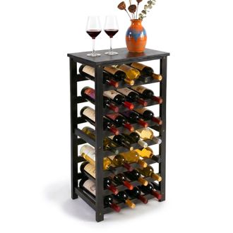 Relaxdays Botellero Relaxdays, 28 Botellas, Nogal, 94x47x26 Cm (alto X Ancho X Fondo), Para Vino Tinto Y Blanco, Negro