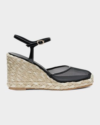 Stuart Weitzman 100mm Bareitall Mesh Espadrille Wedge Sandals