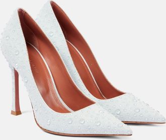 Amina Muaddi Elsa 105 embellished denim pumps