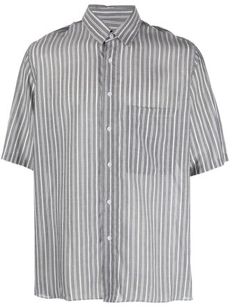 low brand striped short-sleeve lyocell shirt - Grey
