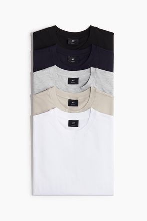 H&M 5er-Pack T-Shirts in Regular Fit - Brown