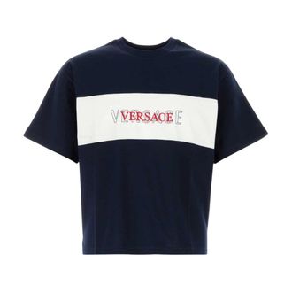 Versace T-Shirts, male, Blue, Size: 2XL Cotton T-Shirt