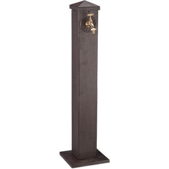 Relaxdays Relaxdays - Fuente Jard&iacute;n De Pie, Antigua, Con Grifo, Toma 3/4, Forma De Columna Cuadrada, Aluminio, 1 Ud., 91 Cm, Marr&oacute;n