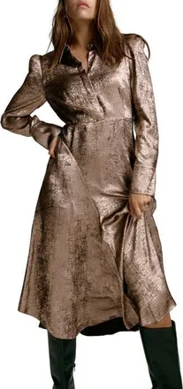 Mint Velvet Metallic Midi Shirt Dress in Gold at Nordstrom, Size 14