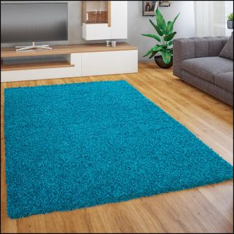 Paco Home Paco Home Alfombra Salon De Habitacion Pelo Largo Felpa Lisa Moderna Suave 140x200 Cm, Turquesa