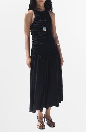Mango Gathered Sleeveless Midi Dress in Black at Nordstrom, Size 6