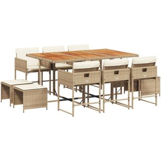 vidaXL Set Comedor De Jard&iacute;n 11 Pzas Con Cojines Rat&aacute;n Sint&eacute;tico Beige Vidaxl