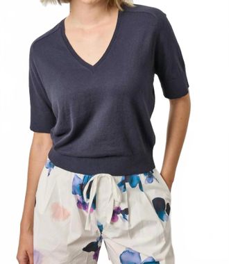 Lilla P V-Neck Saddle Sleeve Sweater In Navy