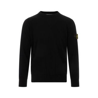 Stone Island Round-neck Knitwear, male, Black, Size: 2XL Crewneck Sweater with Small Roll