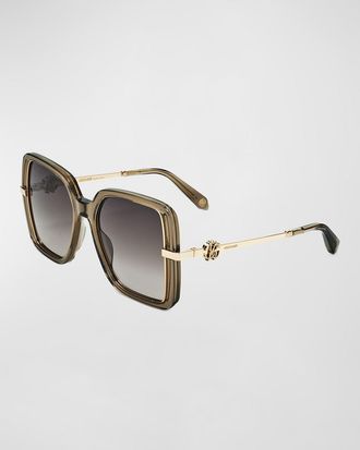 Roberto Cavalli RC Logo Acetate & Metal Square Sunglasses
