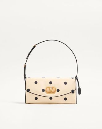 Valentino Garavani Valentino Garavani DeVain Small Shoulder Bag in Moir&eacute; Plus De Pois Fabric Woman BUTTER/BLACK UNI