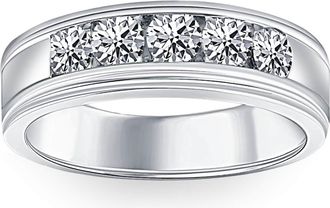 Pompeii3 1 Ct Mens Diamond 5-Stone Wedding Ring Channel Set Classic Ring 10k White Gold