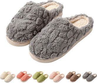 Generic Womens Fuzzy Slippers Womens Padded Slippers Winter Thermal Slipper Thick Sole Non Slip Slipper Cozy Memory Foam Sliders Warm Indoor Shoes Solid Colou