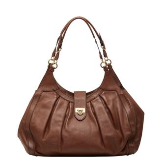Ferragamo Gancini Brown Leather Shoulder Bag Tote Bag (Pre-Owned)
