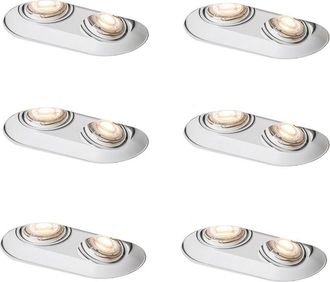 QAZQA Set of 6 Rounded Recessed Spotlights White GU10 50mm 2-Light - Hubs