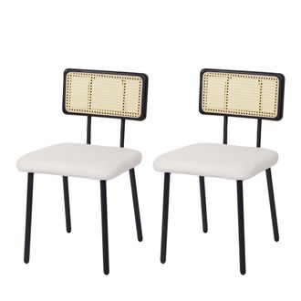 Hhg Lote De 2 Sillas De Comedor Hhg 707, Sill&oacute;n Silla, Madera Poly-rattan Metal Boucl&eacute;, Tela/textil Blanco