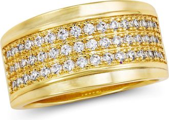 Savvy Cie Jewels GOLD PLATED MODERN PAVE WIDE BAND RING