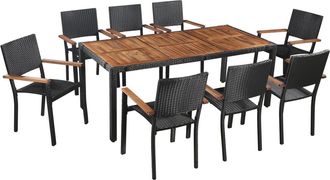 vidaXL Set Comedor Jard&iacute;n 9 Pzas Rat&aacute;n Sint&eacute;tico Y Madera Acacia Negro Vidaxl