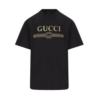 Gucci T-shirt van zijdeblend met print - Heren - Tops - Zwart - Maat: XL Zijde