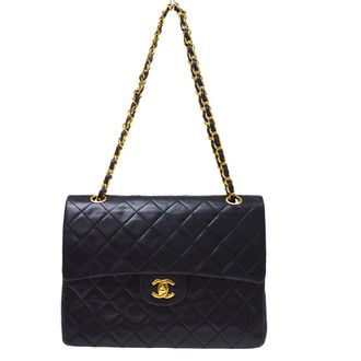 Chanel Vintage Classic Double Flap Quilted Lambskin Black Leather Handbag (Pre-Owned)