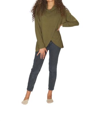 Papillon Cowl Neck Crossover Front Sweater In Olive