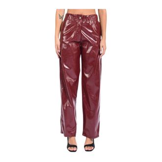 A Paper Kid Wide Trousers, female, Red, Size: XS Straight Leg Vinyl Effect Pants