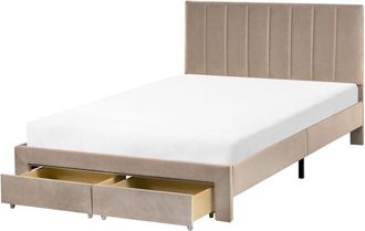 Beliani Bed with Storage Drawers Velvet LONZAC 120 x 200 cm (EU Small Double) Taupe