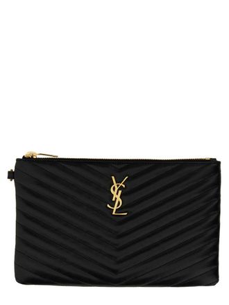 Saint Laurent Womens Clutch Bag Cassandre Black Calf Leather