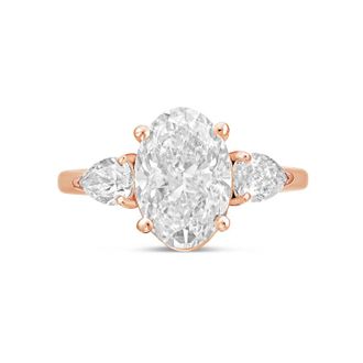 Diana M. Jewels 18kt rose gold lab grown 12ct oval diamond ring with pears on the sides